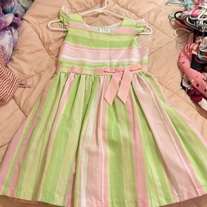 Rare Editions pink and green striped dress